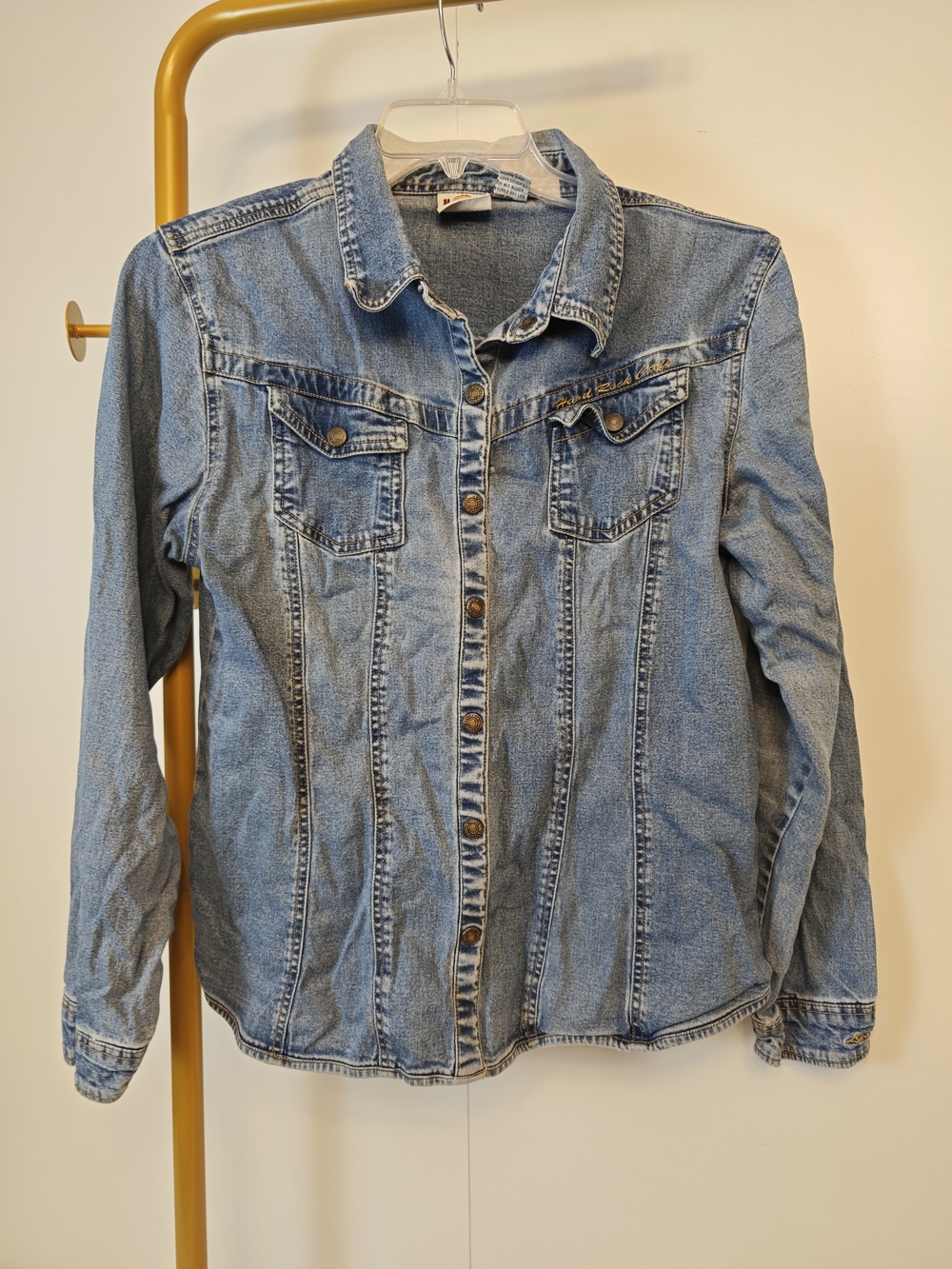 Hard Rock Cafe Las Vegas Denim Jacket Light Blue Button Front Women XL RN79177